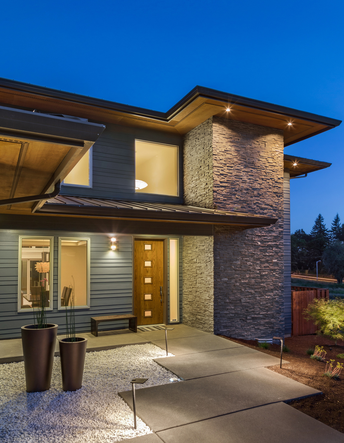 Beautiful Exterior of New Luxury Home at Twilight